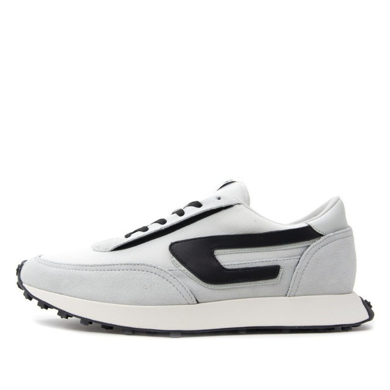 Diesel Mixed Material Sneakers With Contrast Tread-Barely White/Black Oyster