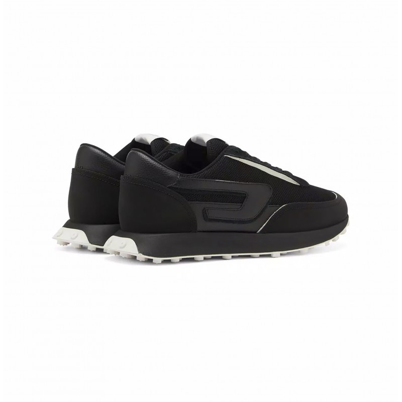 Diesel Mixed Material Sneakers With Contrast Tread-Black/White
