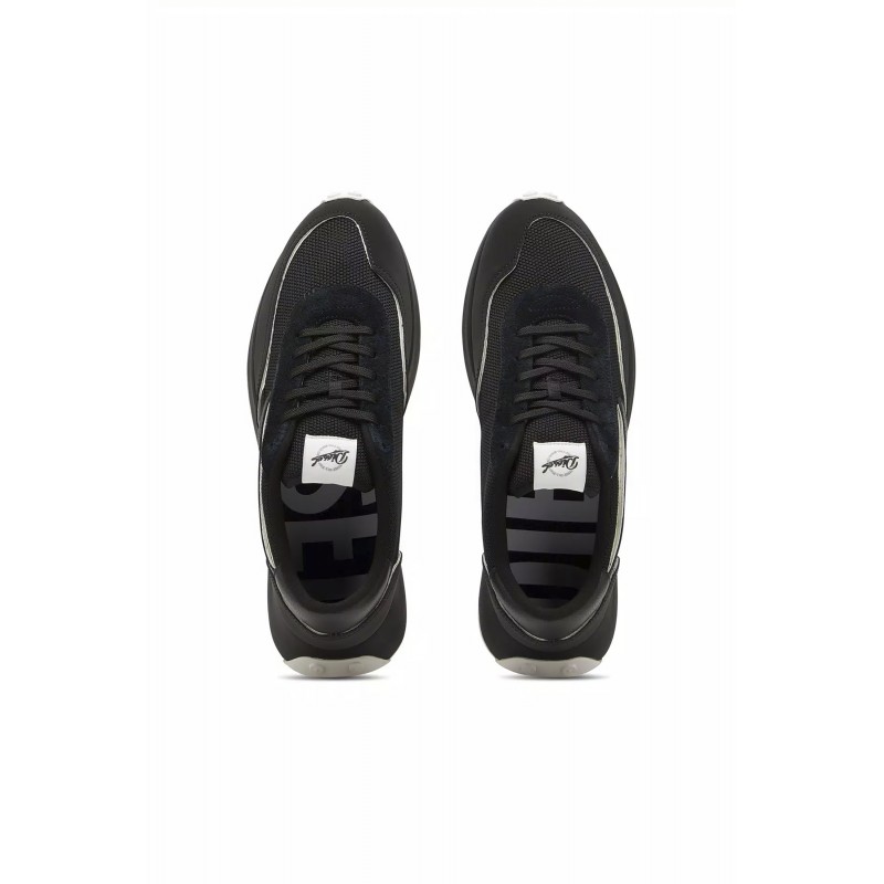 Diesel Mixed Material Sneakers With Contrast Tread-Black/White