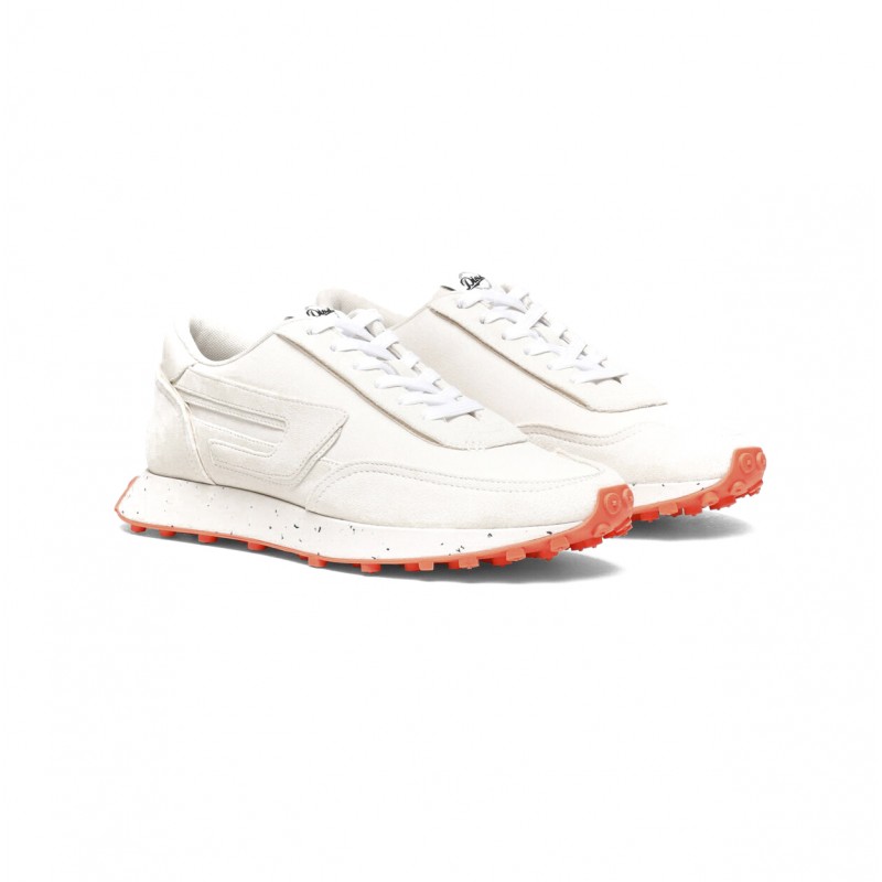 Diesel Mixed Material Sneakers With Contrast Tread-Tofu/Coral