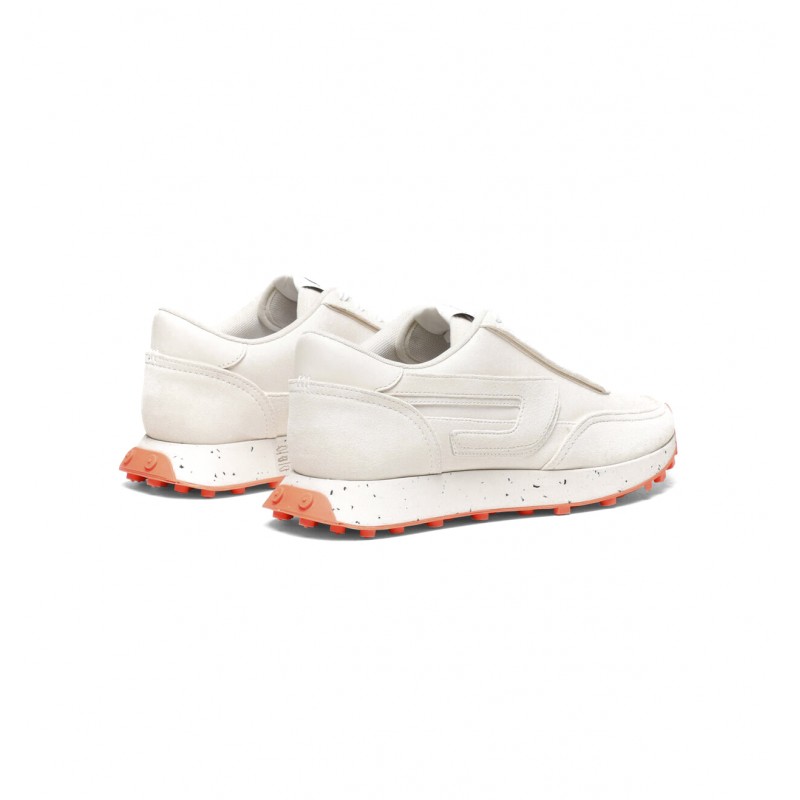 Diesel Mixed Material Sneakers With Contrast Tread-Tofu/Coral