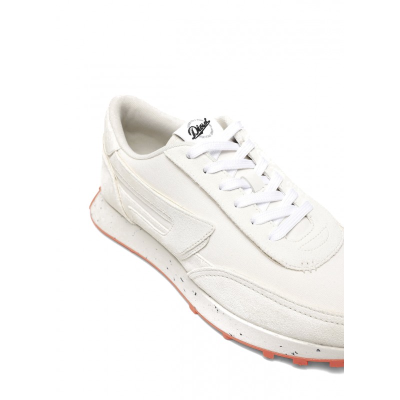 Diesel Mixed Material Sneakers With Contrast Tread-Tofu/Coral