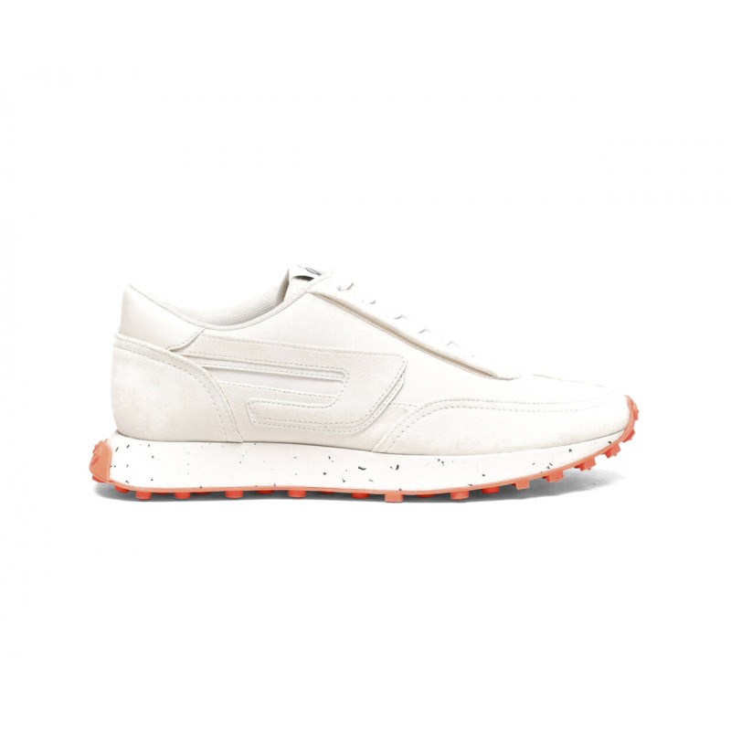 Diesel Mixed Material Sneakers With Contrast Tread-Tofu/Coral