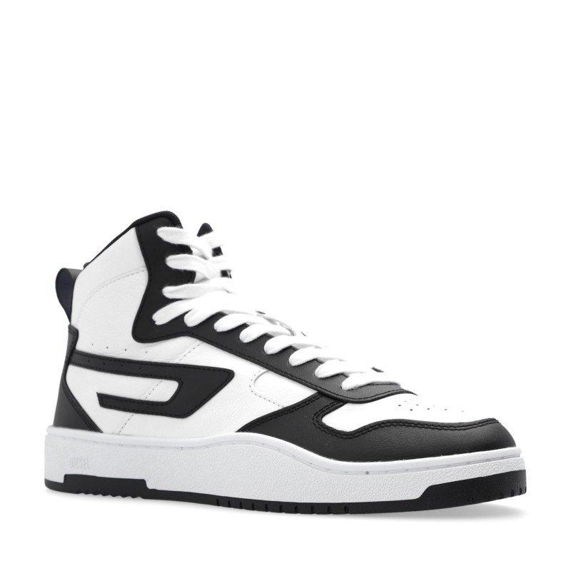 Diesel Mid Sneakers S-Ukiyo In Suede & Leather-Black/White
