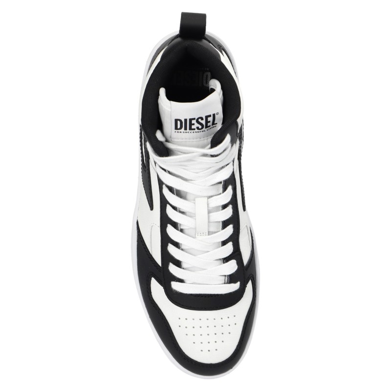 Diesel Mid Sneakers S-Ukiyo In Suede & Leather-Black/White