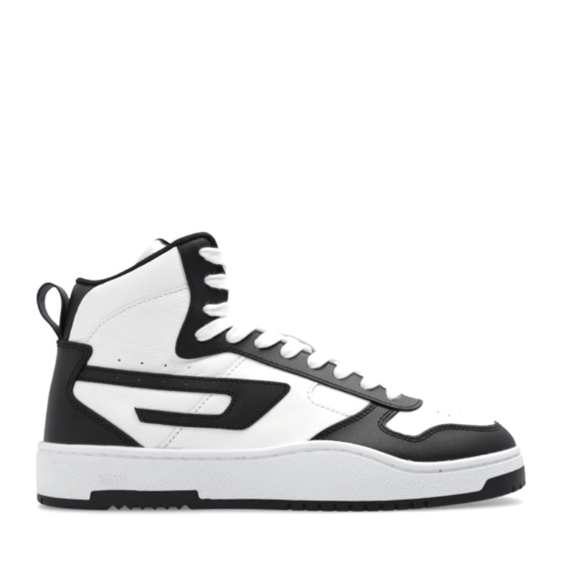 Diesel Mid Sneakers S-Ukiyo In Suede & Leather-Black/White