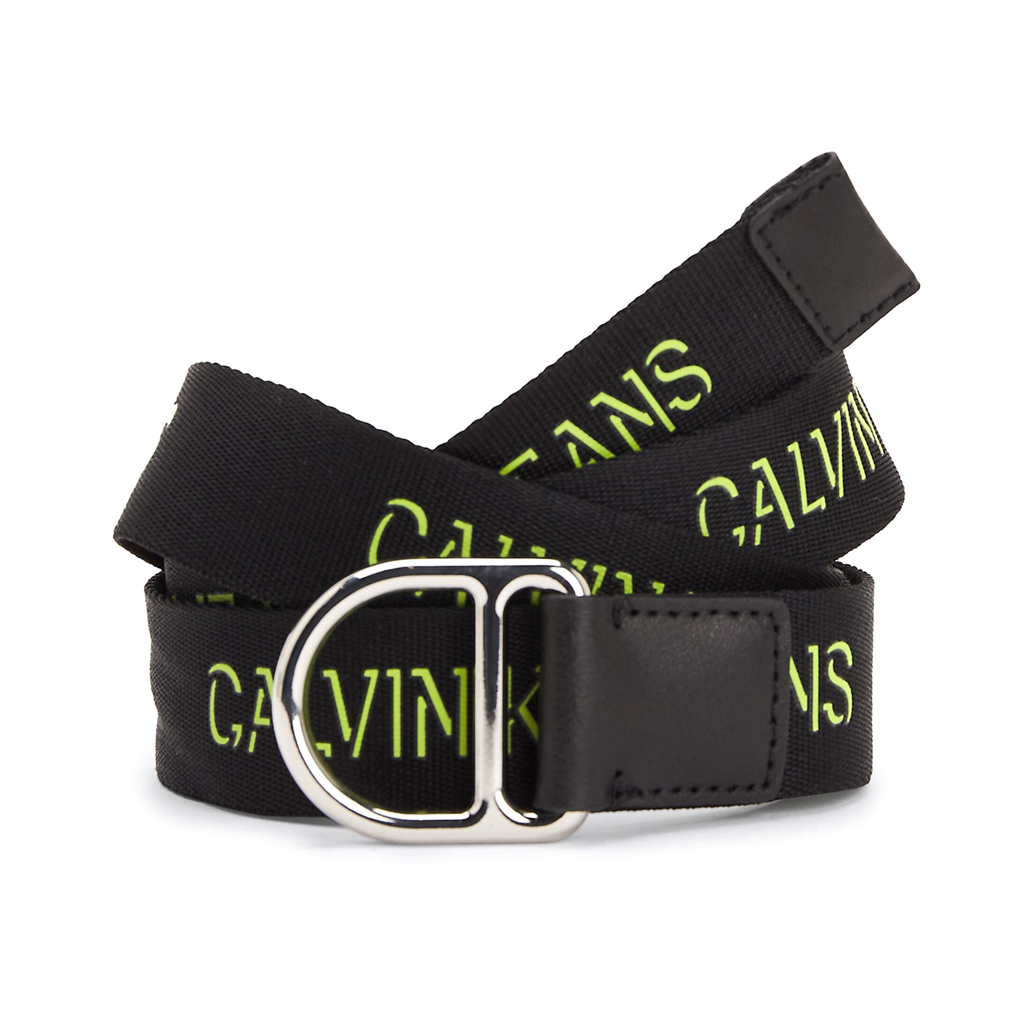 Calvin D-Ring Logo Klein Belt 3cm-Black/Acid Slider Lime Jeans